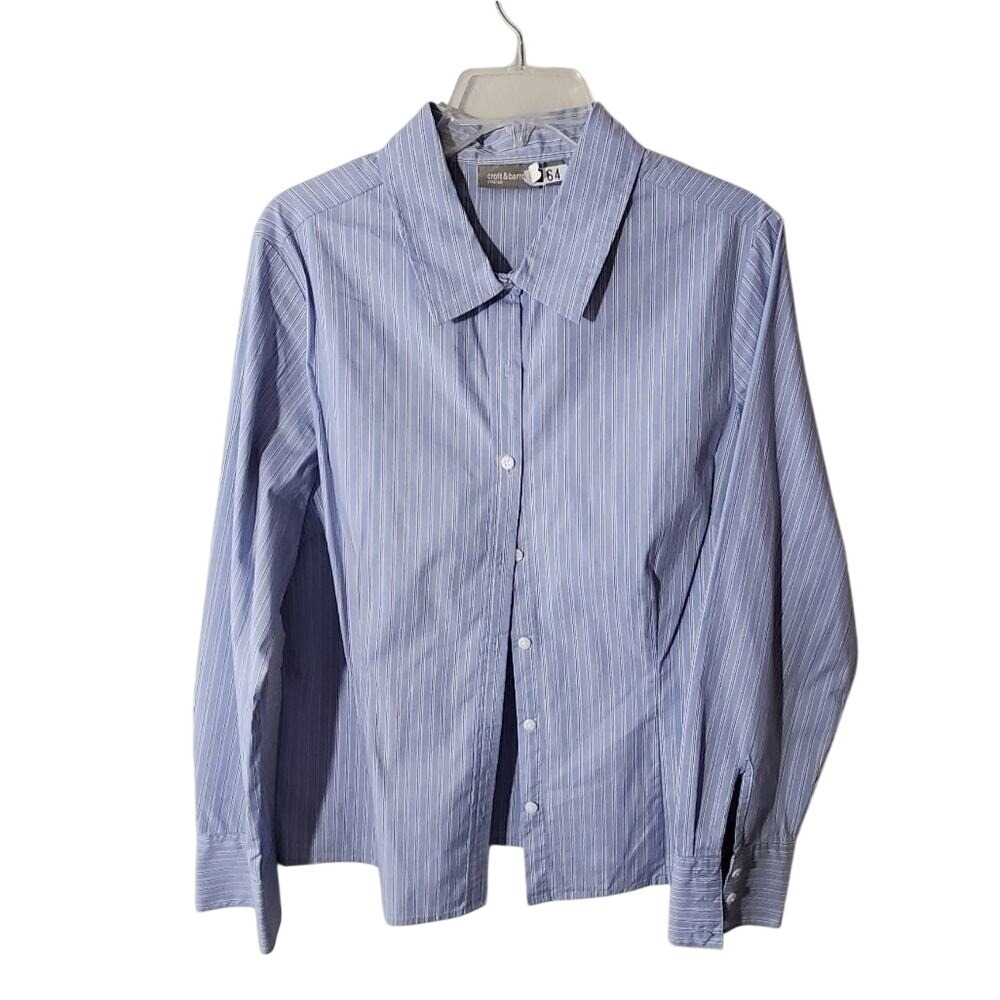 Croft & Barrow Womens XL Blue Pinstripe Stretch Button Down Shirt Long Sleeve